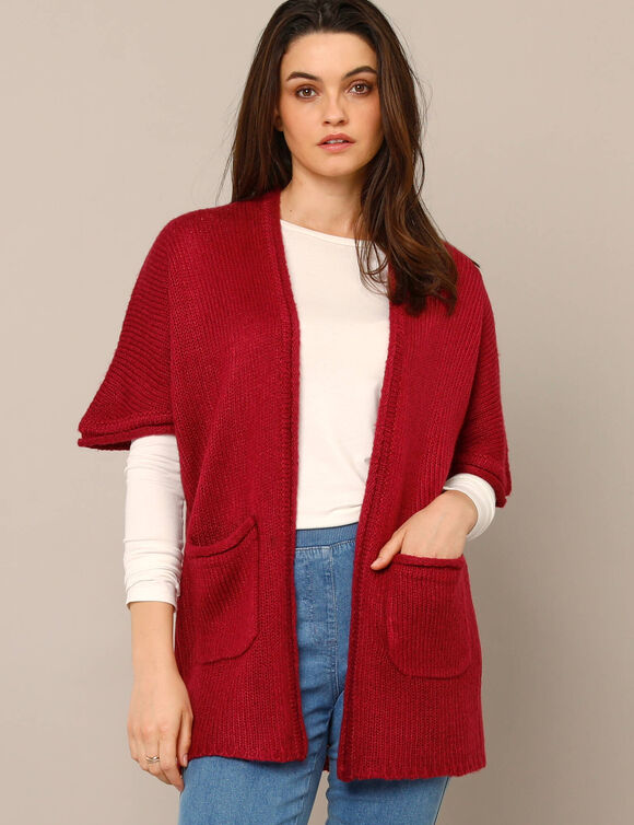 Gilet long ouvert manches courtes toucher doux (bordeaux) Gilet long ouvert manches courtes toucher doux (bordeaux)